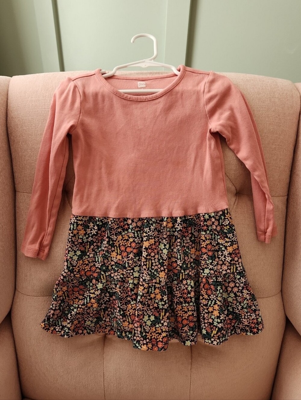Tea Collection 4 Ot 4t Pink Long Sleeve Knit Top Floral Skirt Dress Fall Winter